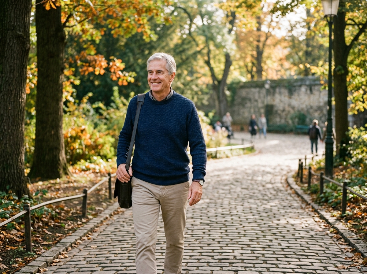 Senior activ în mișcare naturală de zi cu zi
